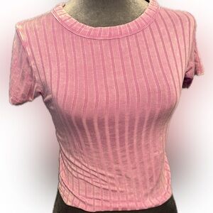 Zenana Women's Ribbed Short-Sleeve Tee - Pink-Size Large